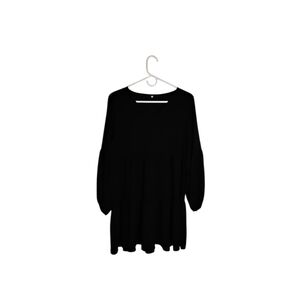 Amoretu  Black Long Sleeve Lantern V-Neck  Flowy Mini Tunic Dress. Size M